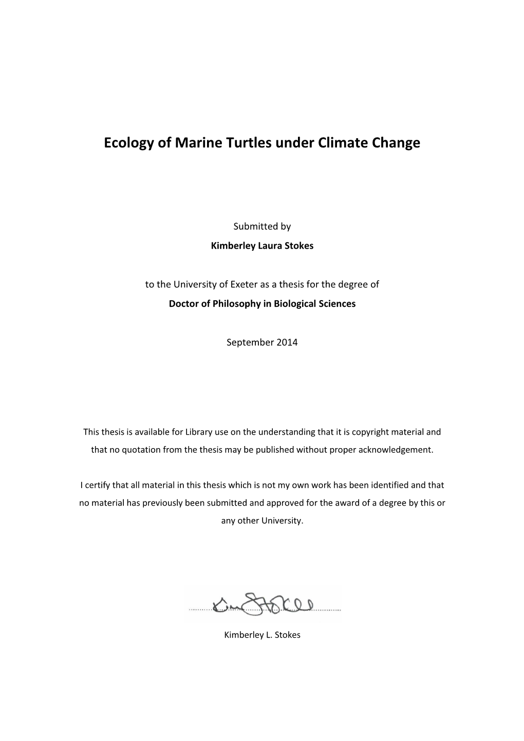 Ecology of Marine Turtles Under Climate Change