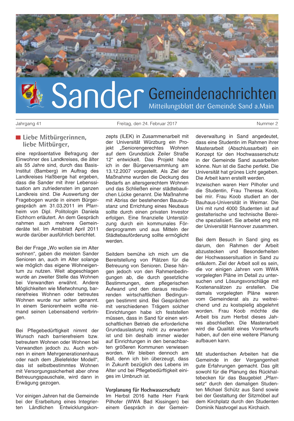 Gemeindenachrichten Sander Mitteilungsblatt Der Gemeinde Sand A.Main