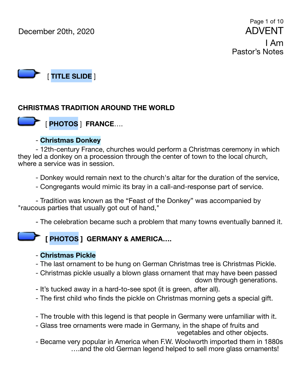 ADVENT I Am Pastor’S Notes