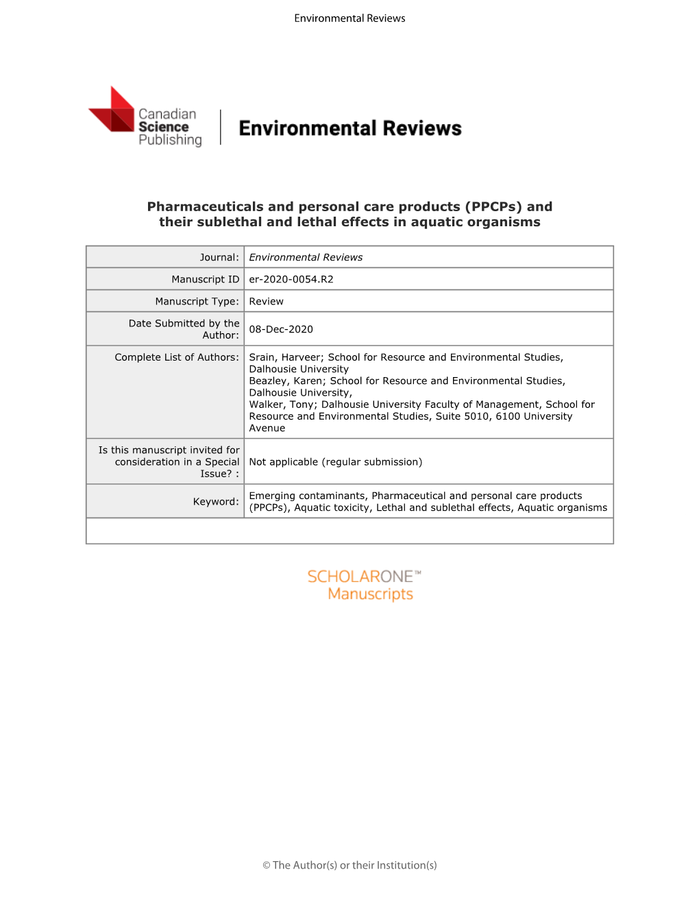 Pharmaceuticals and Personal Care Products (Ppcps) and Their Sublethal and Lethal Effects in Aquatic Organisms