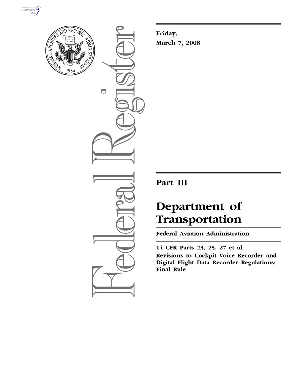 Department of Transportation Federal Aviation Administration