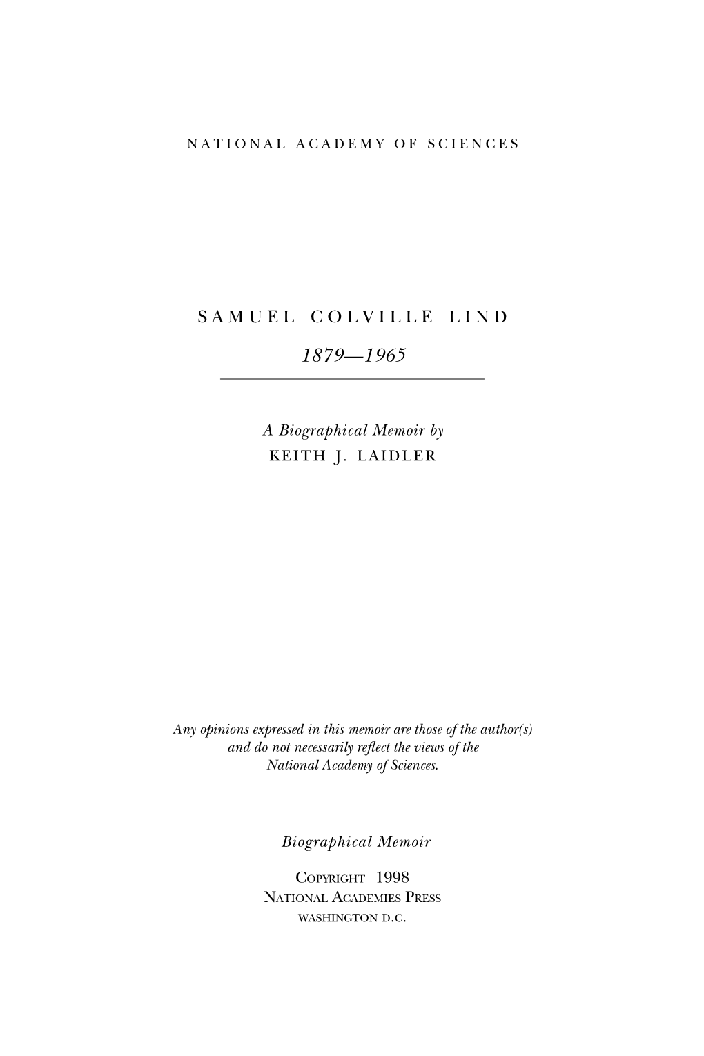 SAMUEL COLVILLE LIND June 15, 1879–February 12, 1965