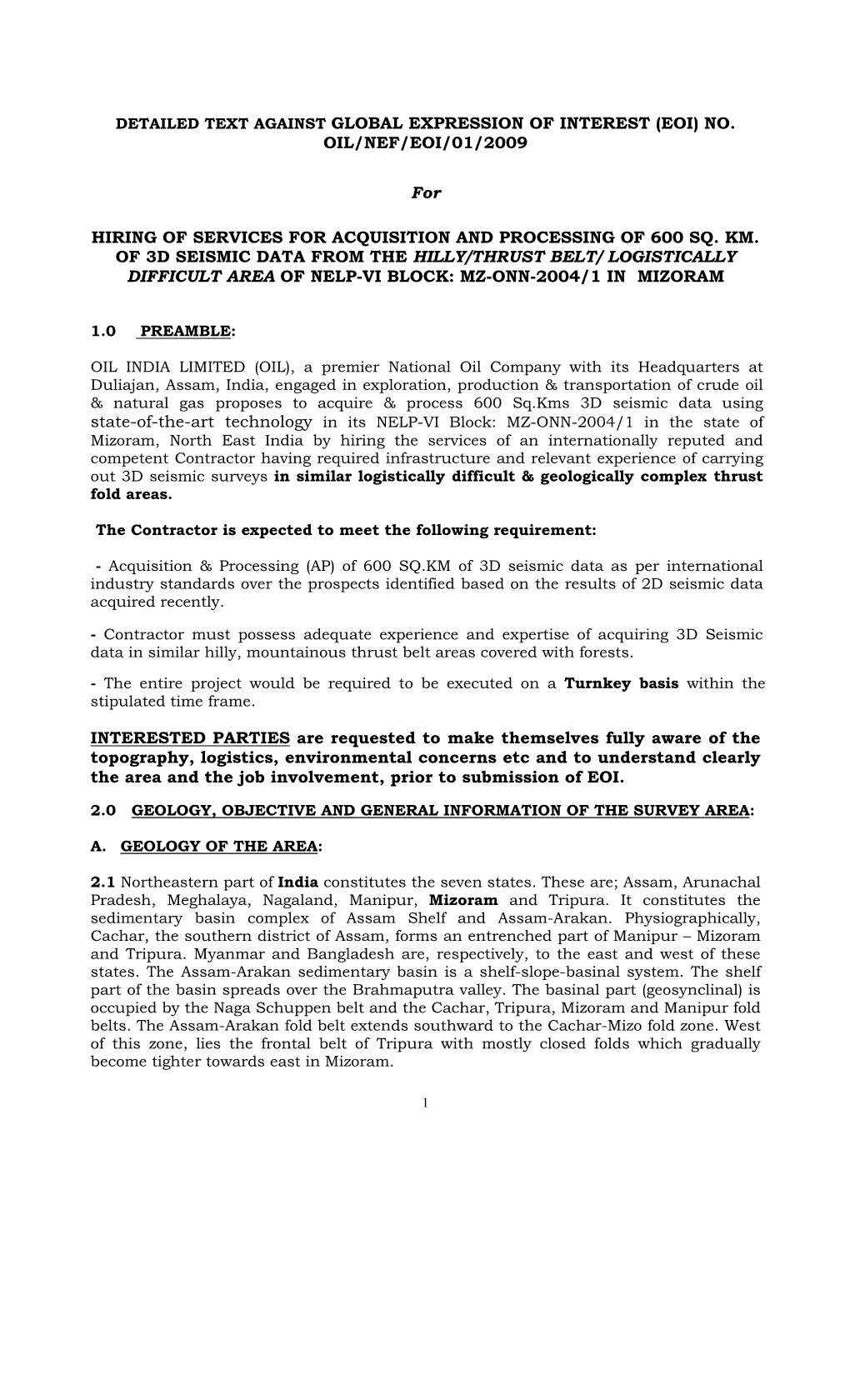 MIZORAM 3D SEISMIC EOI TEXT Fina