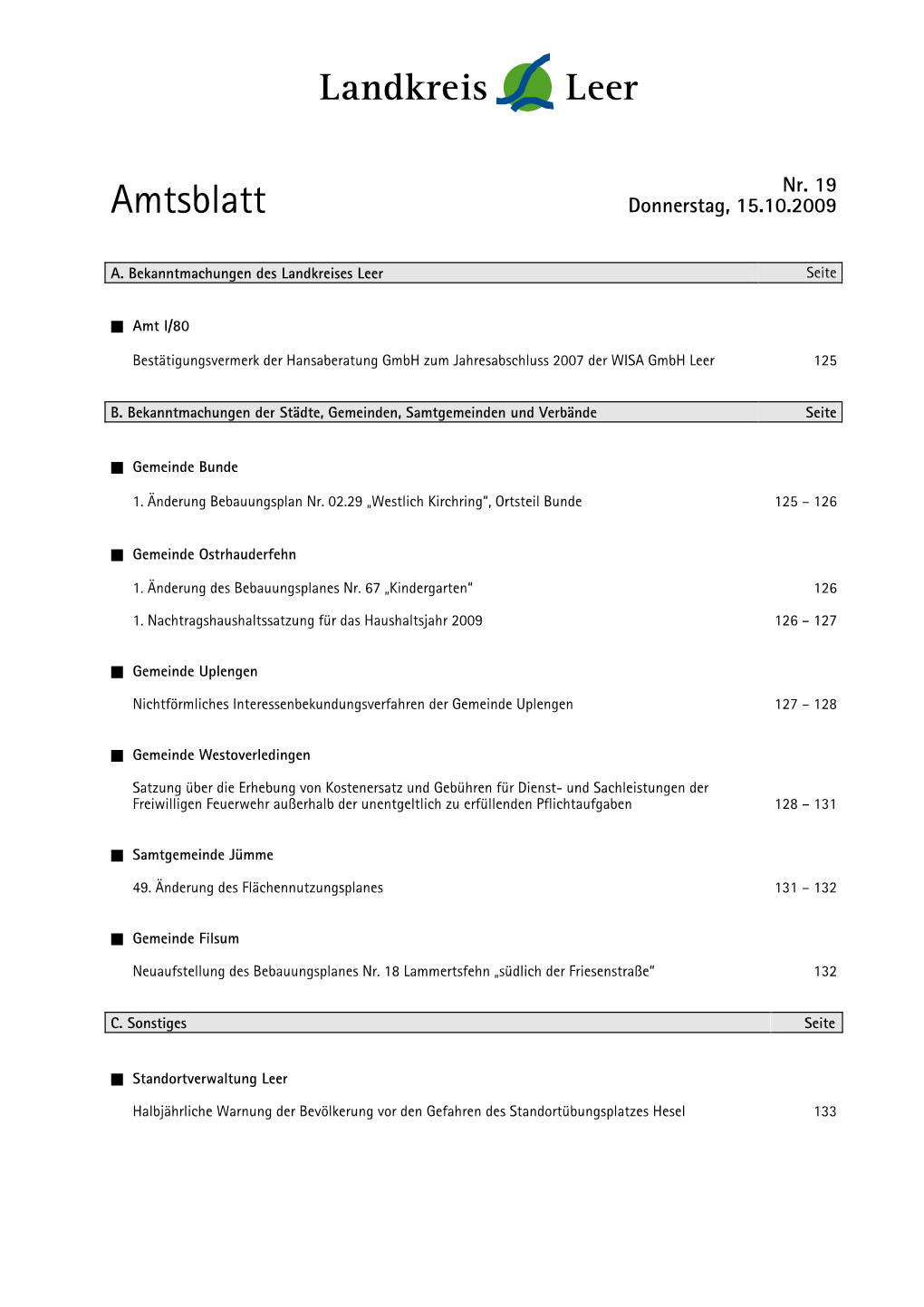 Amtsblatt Donnerstag, 15.10.2009