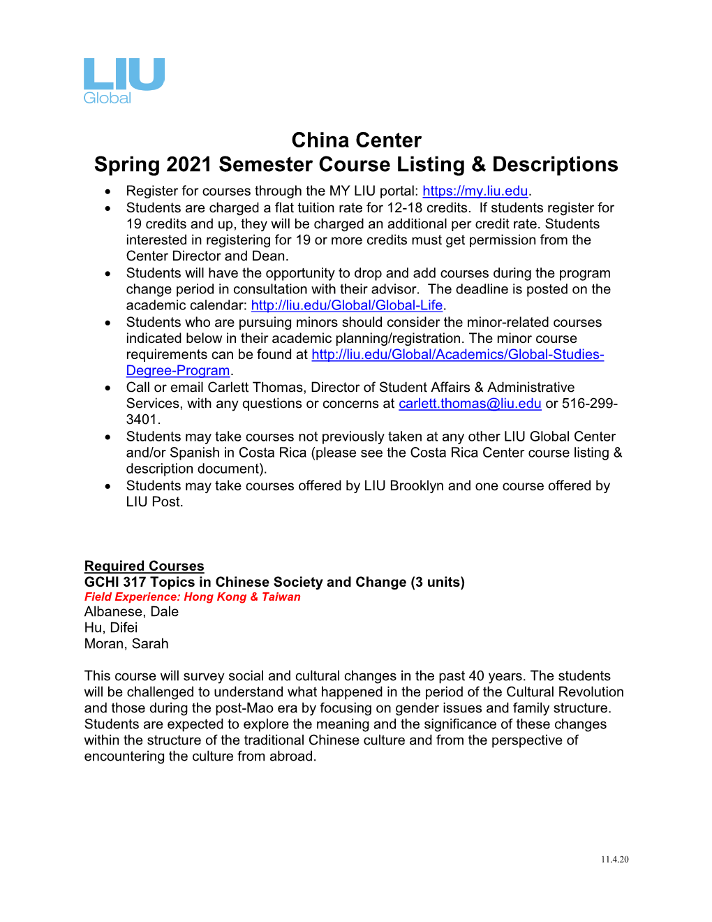 China Center Course Listings and Descriptions Sp21docx