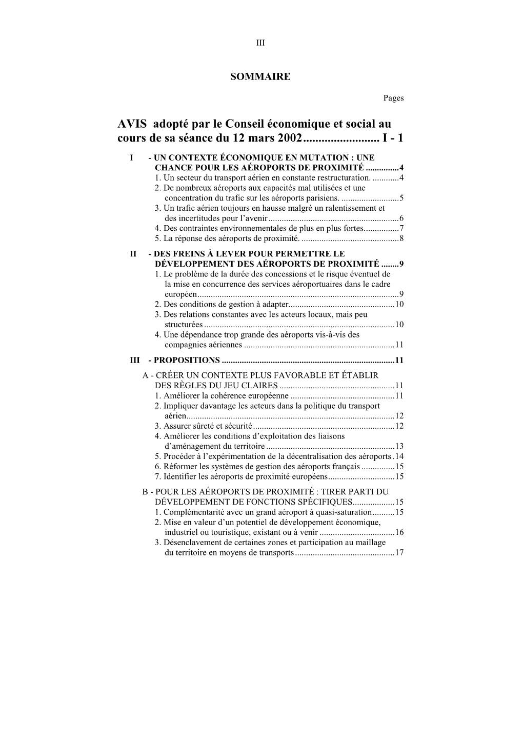 AVIS Adopté Par Le Conseil Économique Et Social Au Cours De Sa Séance Du 12 Mars 2002