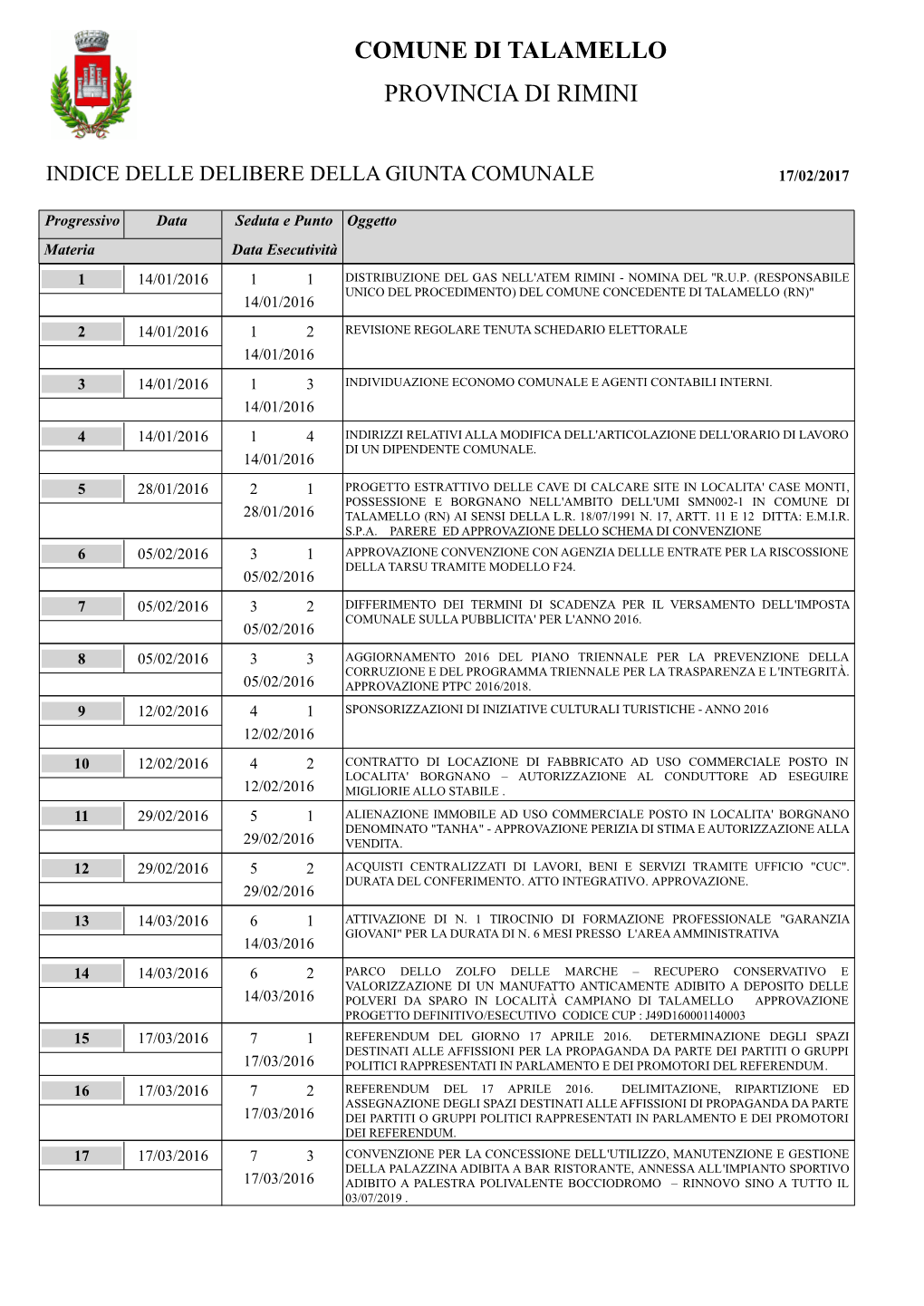 Comune Di Talamello Provincia Di Rimini