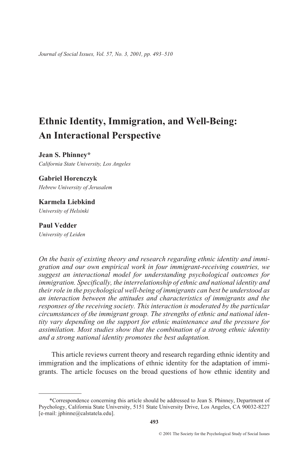 Ethnic Identity, Immigration, and Well-Being: an Interactional Perspective