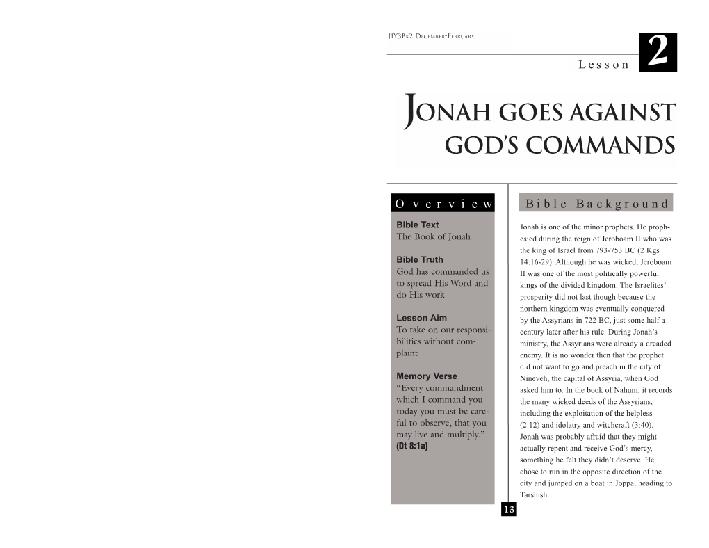 Jonah Goes Against God's Commands