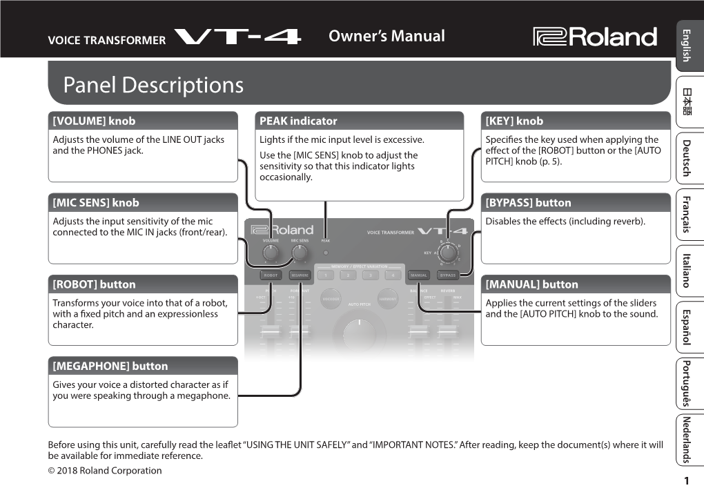 Roland VT-4 Owner's Manual