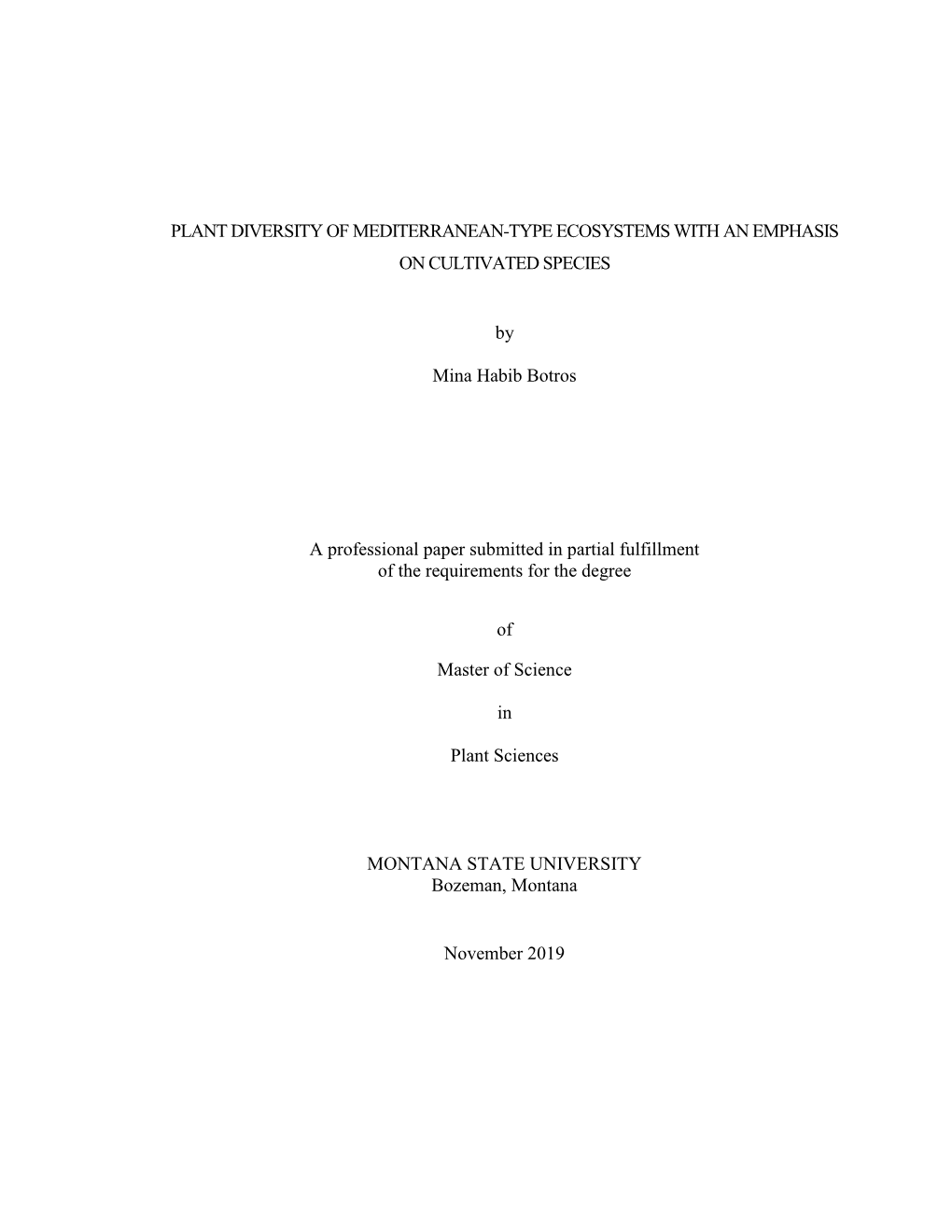 Plant Diversity of Mediterranean-Type Ecosystems with an Emphasis on Cultivated Species