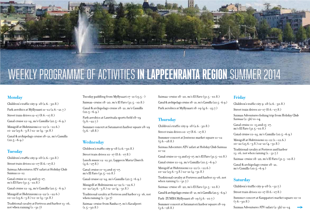 Weekly Programme of Activities in Lappeenranta