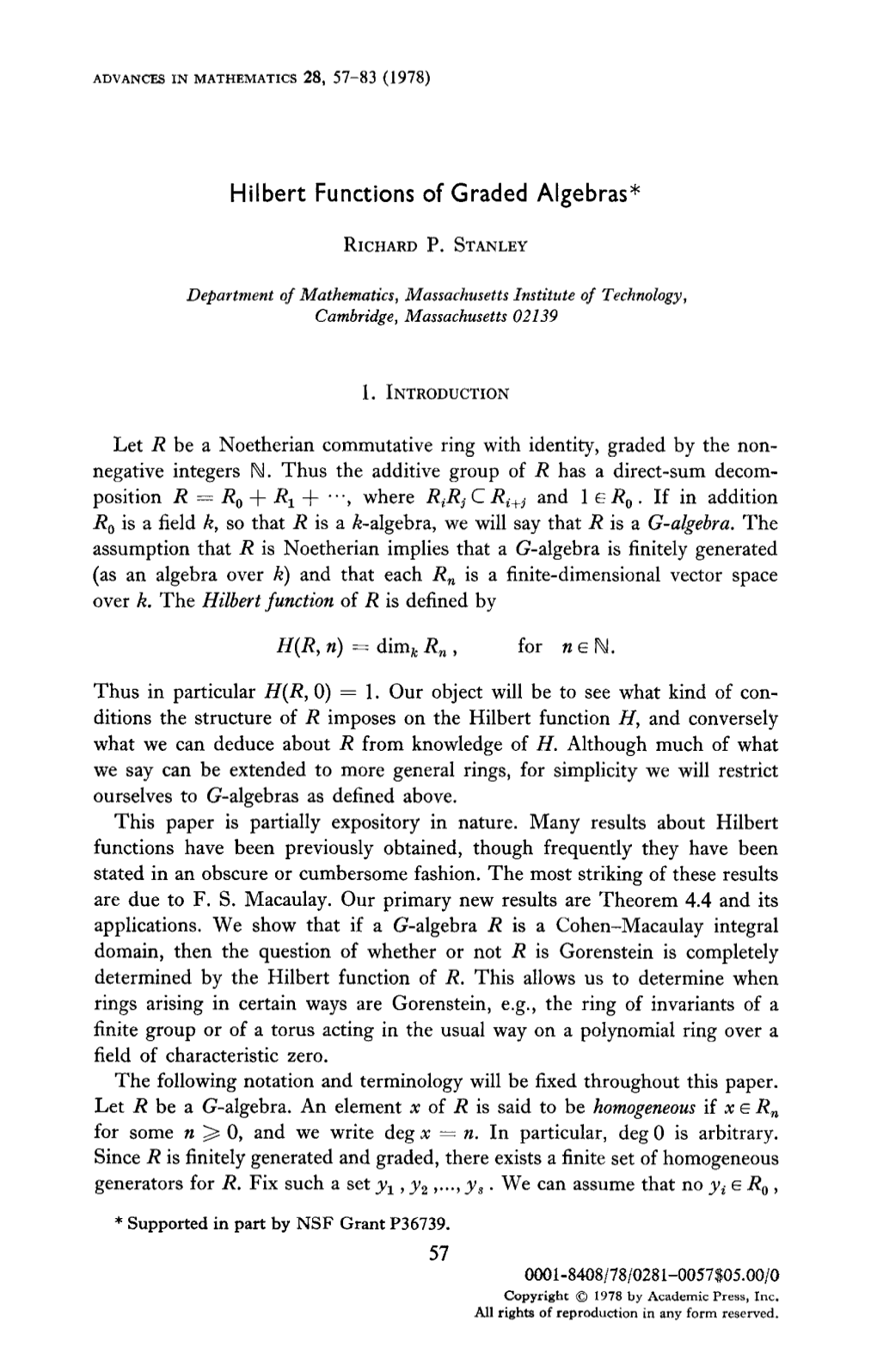 Hilbert Functions of Graded Algebras*