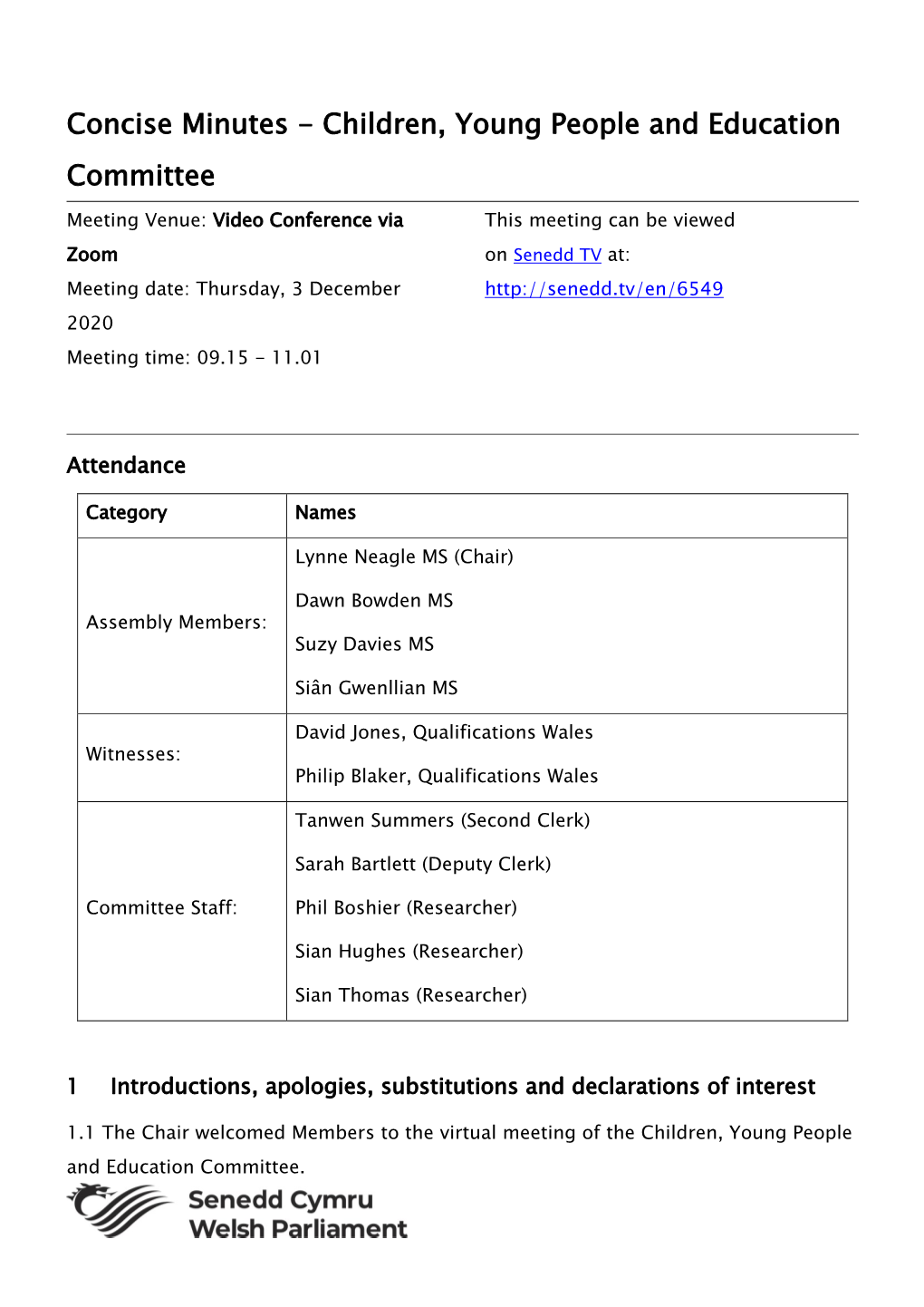 Concise Minutes - Children, Young People and Education Committee