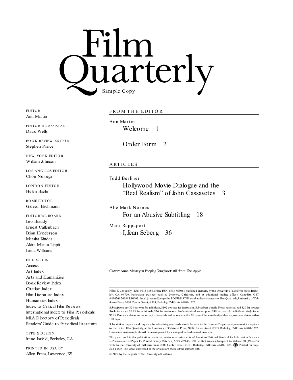 Film Quarterly E-Prospectus