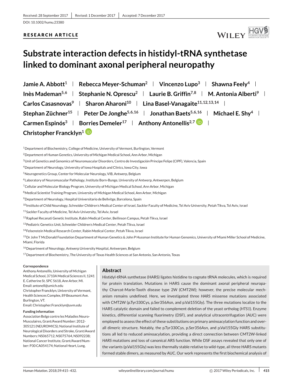 Trna Synthetase Linked to Dominant Axonal Peripheral Neuropathy