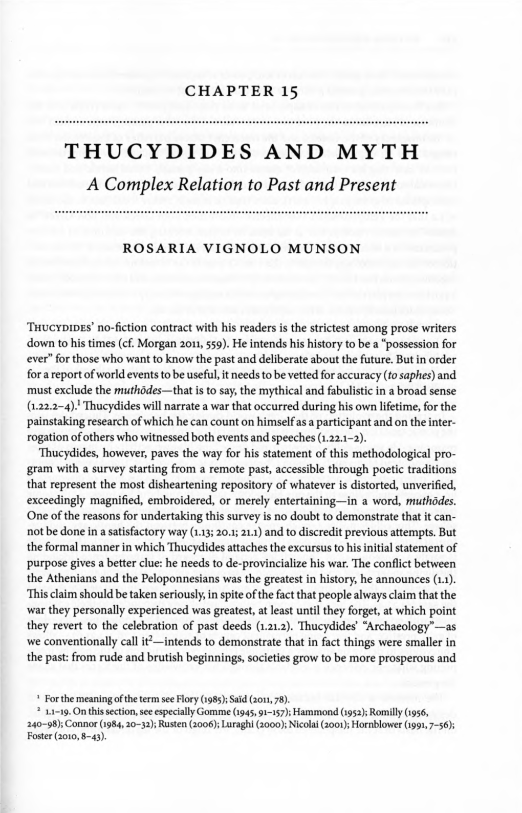 THUCYDIDES and MYTH a Complex Relation to Past and Present