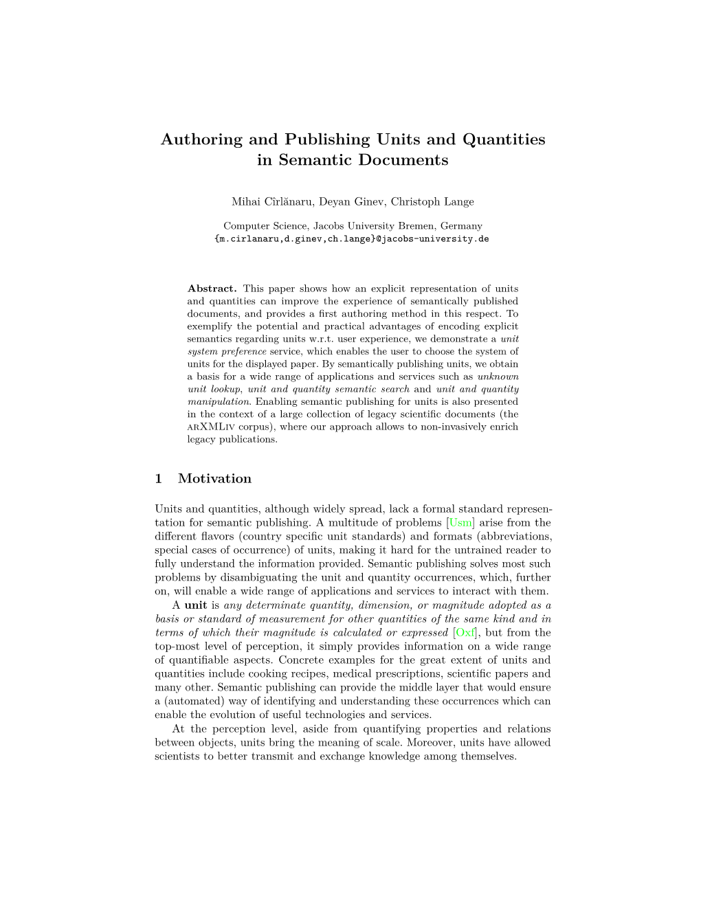 Authoring and Publishing of Units and Quantities in Semantic Documents