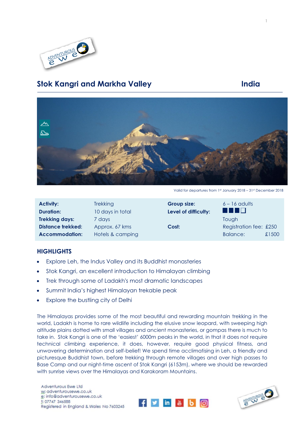 Stok Kangri and Markha Valley India