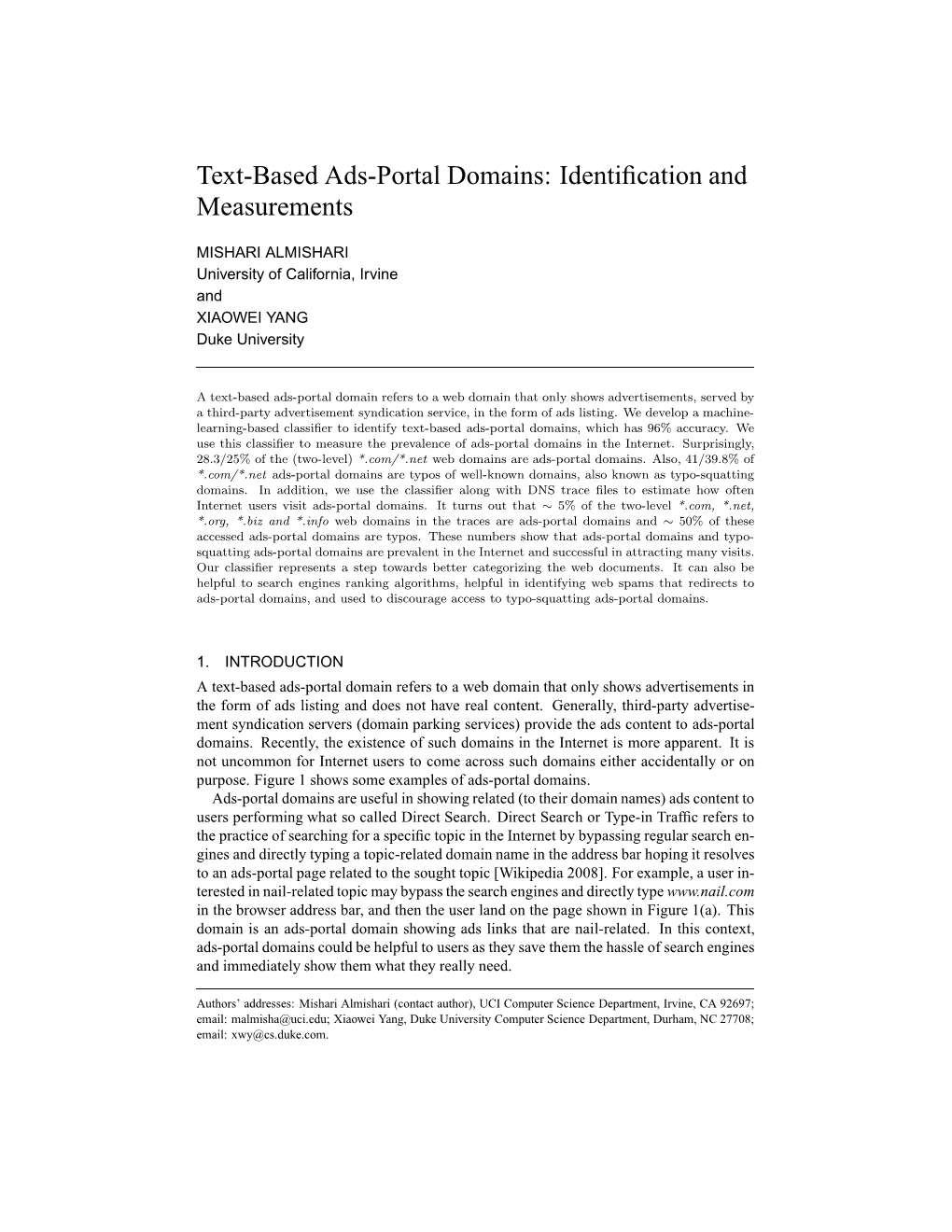 Text-Based Ads-Portal Domains: Identiﬁcation and Measurements