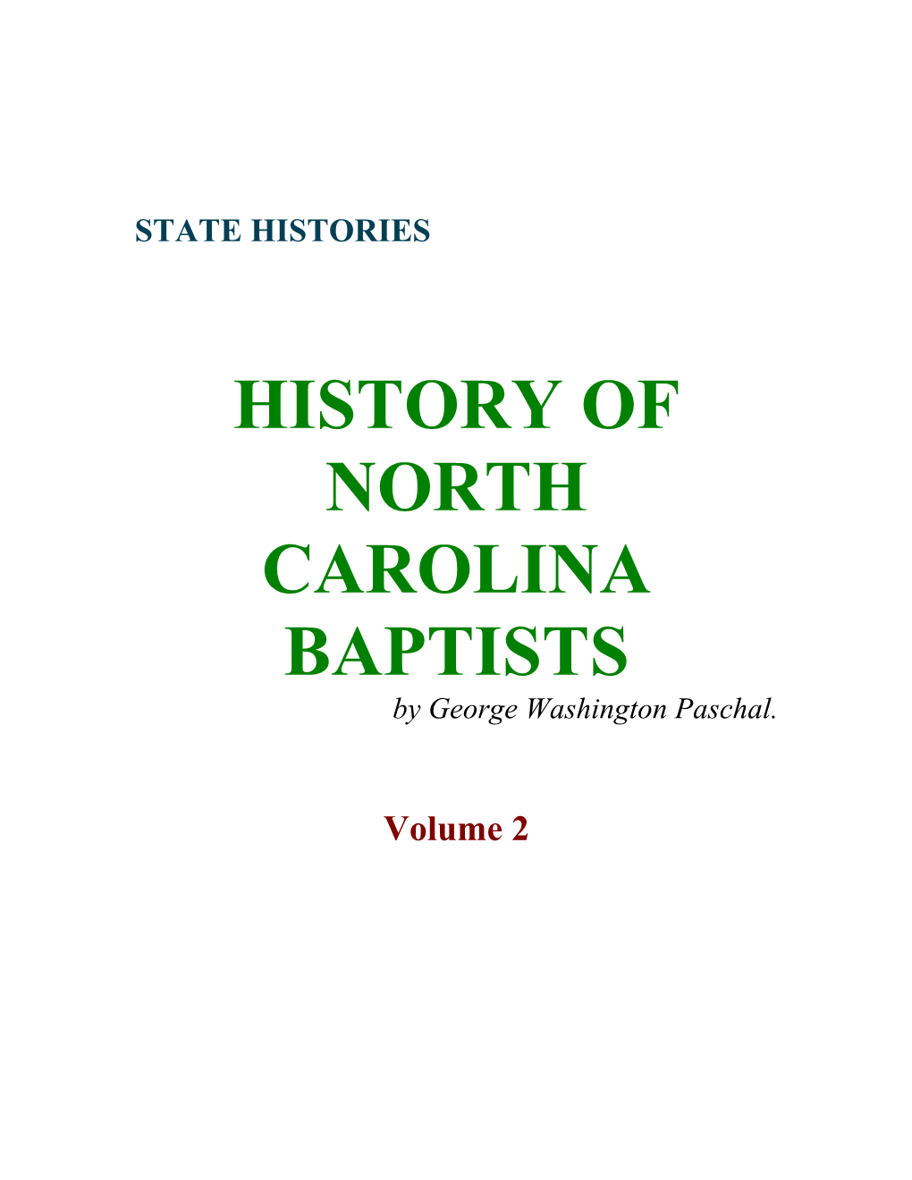 History of the North Carolina Baptists