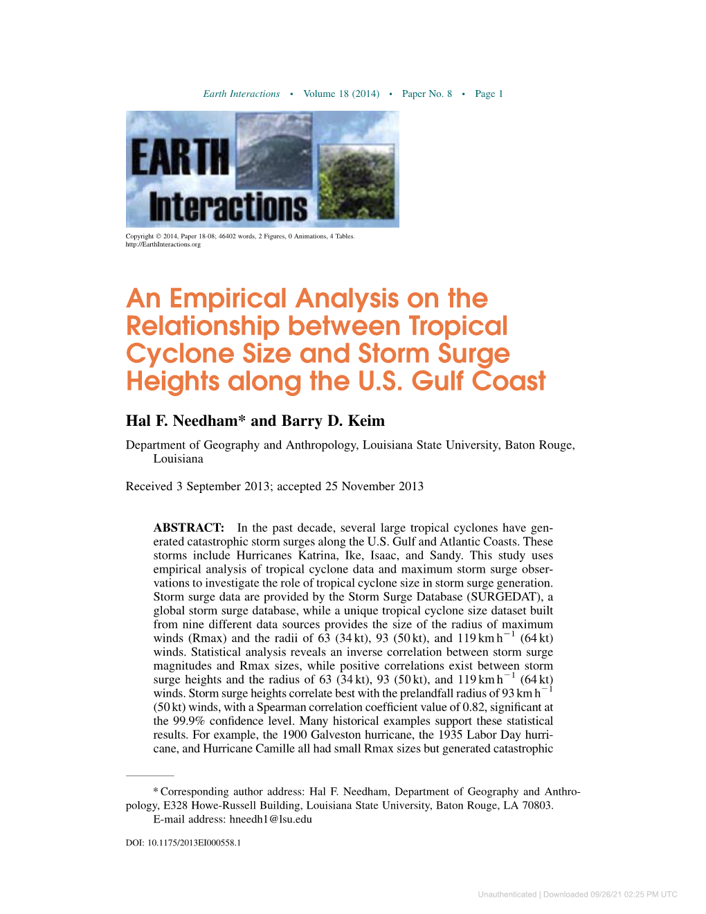 An Empirical Analysis on the Relationship Between Tropical Cyclone Size and Storm Surge Heights Along the U.S