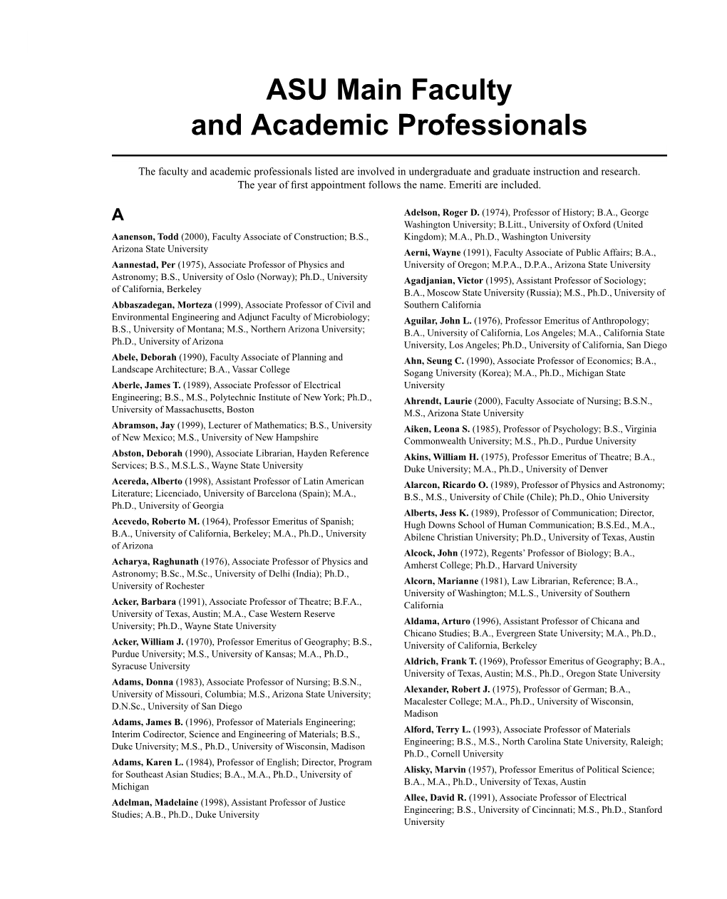 Asu Main Faculty and Academic Professionals 349