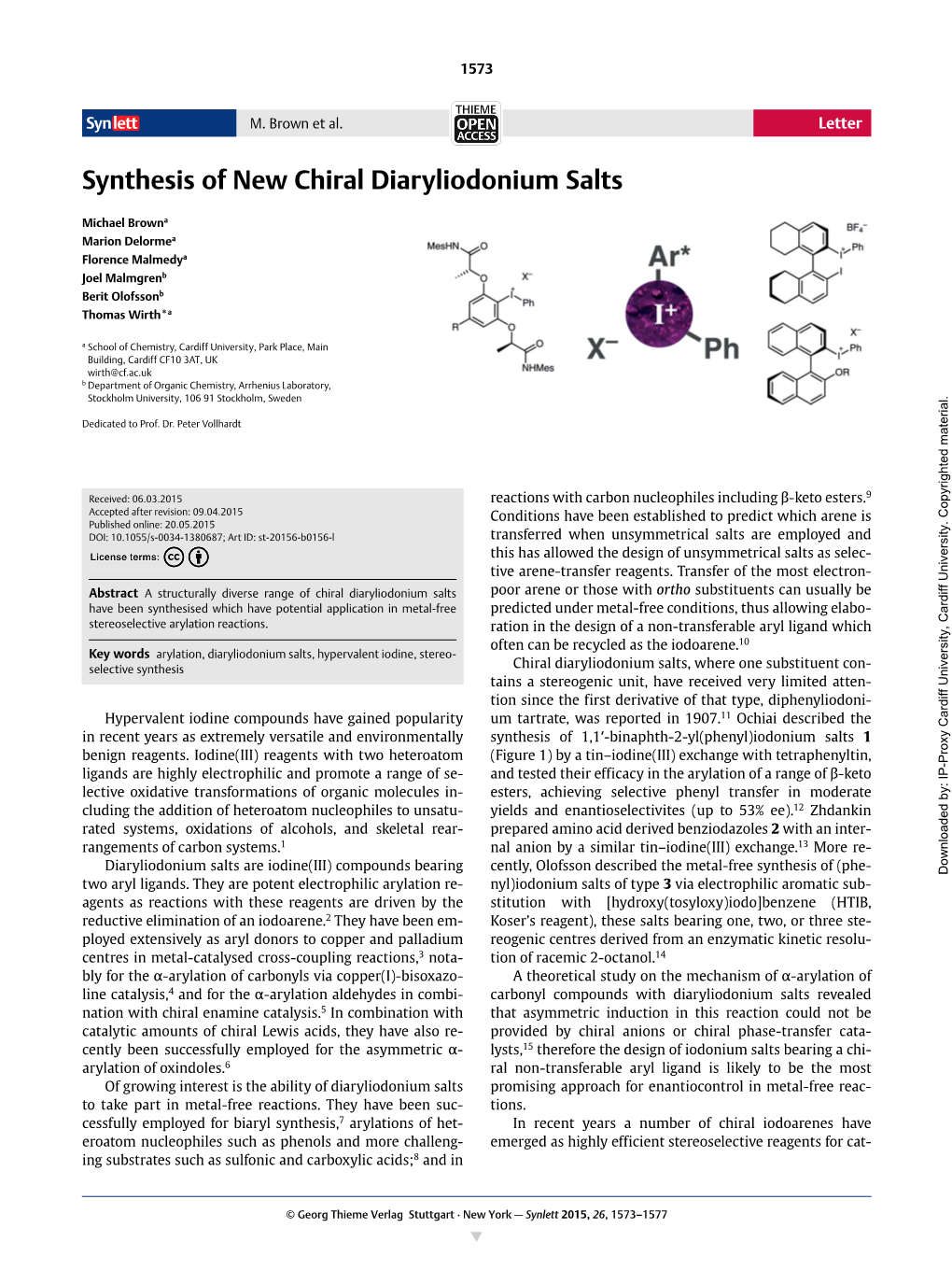 Synthesis of New Chiral Diaryliodonium Salts