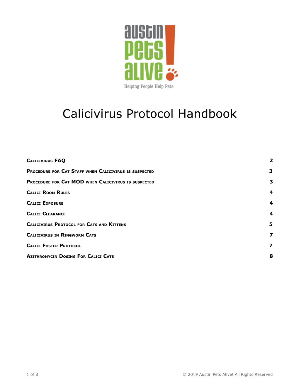 Calicivirus Protocol Handbook