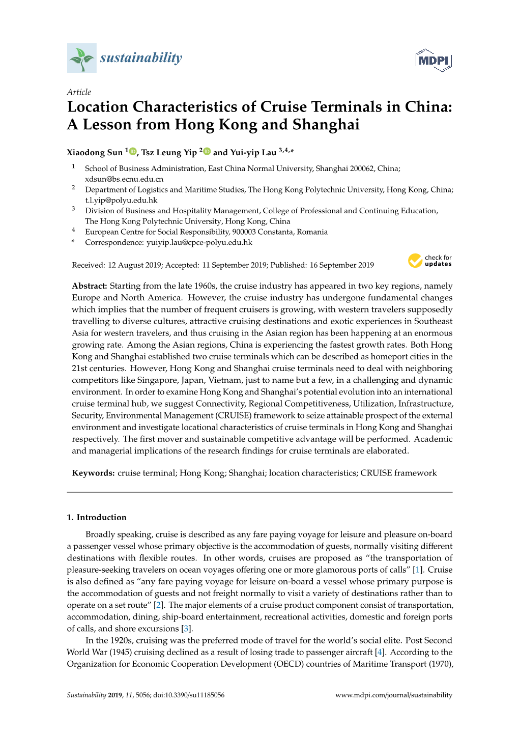 Location Characteristics of Cruise Terminals in China: a Lesson from Hong Kong and Shanghai