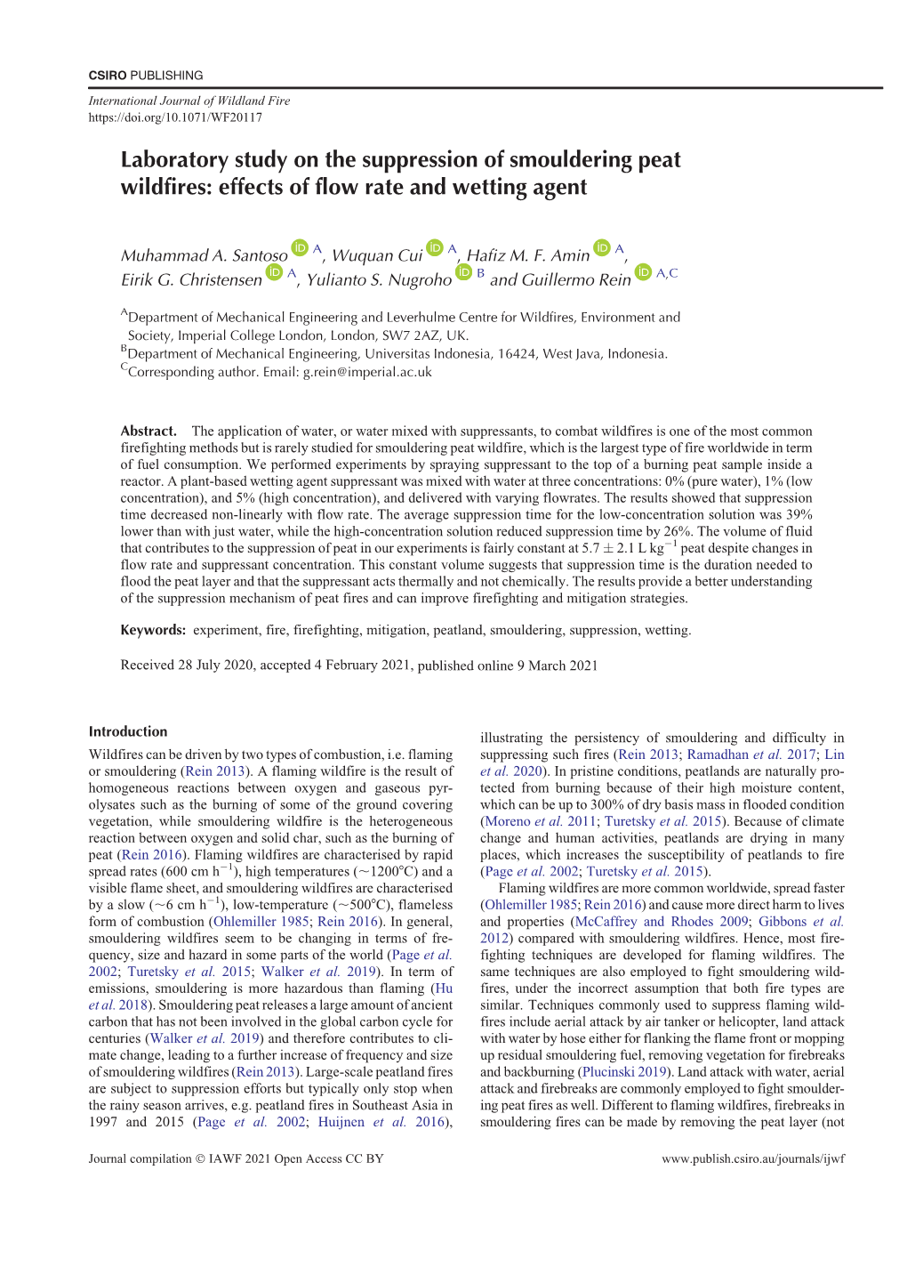 Laboratory Study on the Suppression of Smouldering Peat Wildfires: Effects of Flow Rate and Wetting Agent