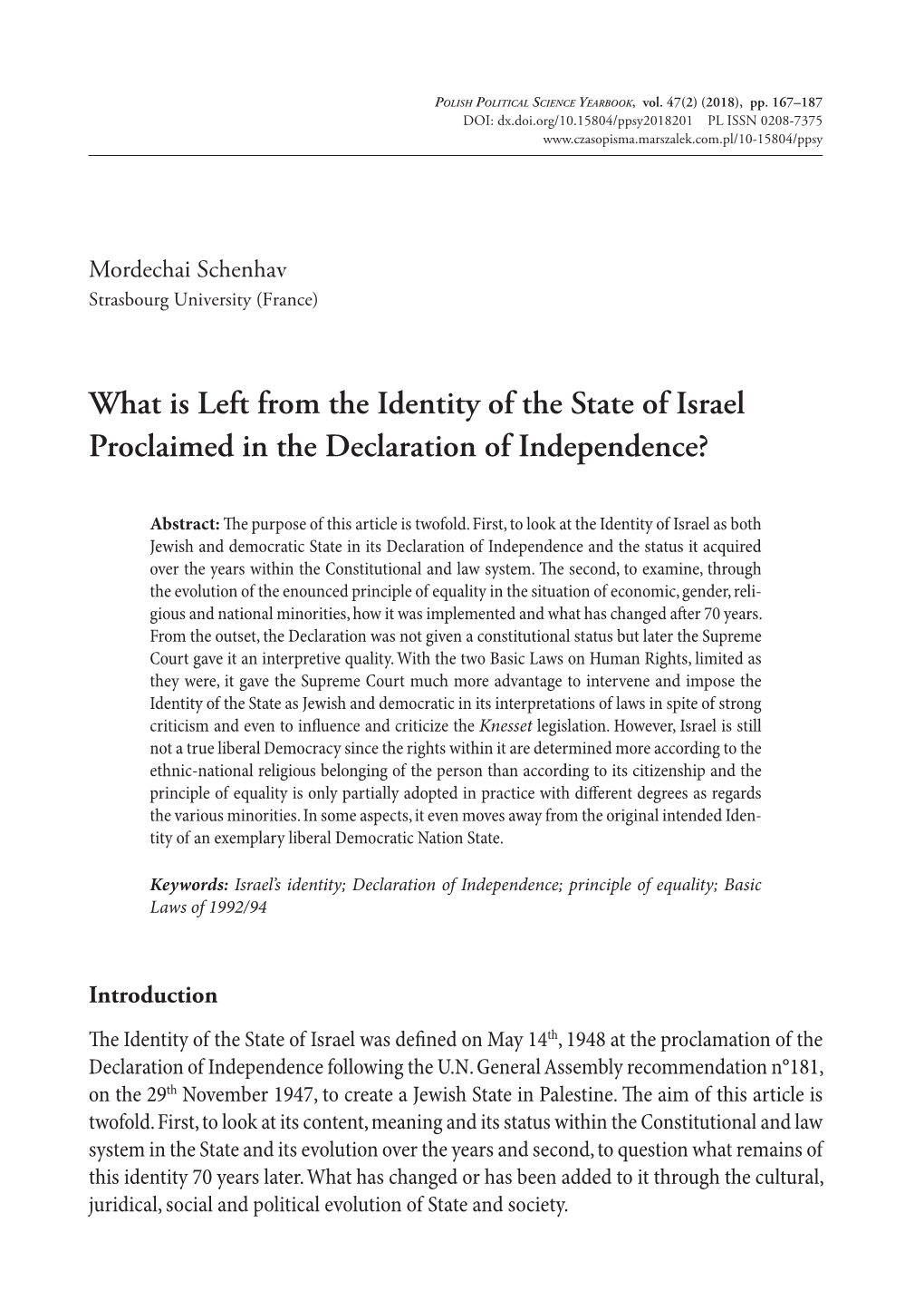 What Is Left from the Identity of the State of Israel Proclaimed in the Declaration of Independence?