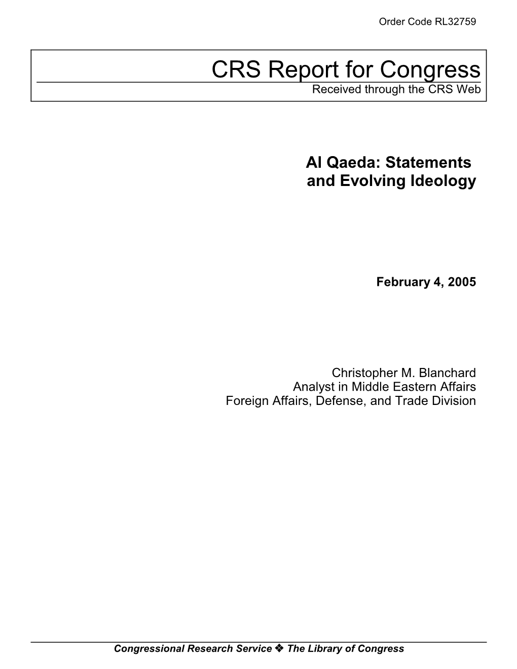 Al Qaeda: Statements and Evolving Ideology