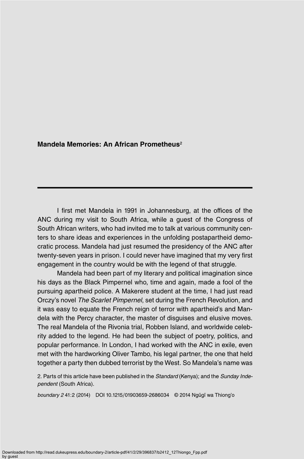 Mandela Memories: an African Prometheus2