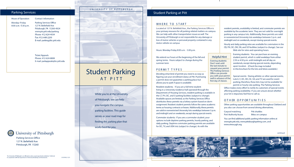 Student Parking at Pitt Brochure