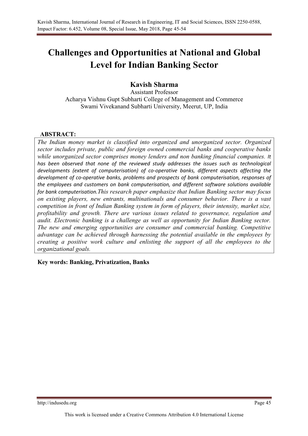 Kavish Sharma, International Journal of Research in Engineering, IT And