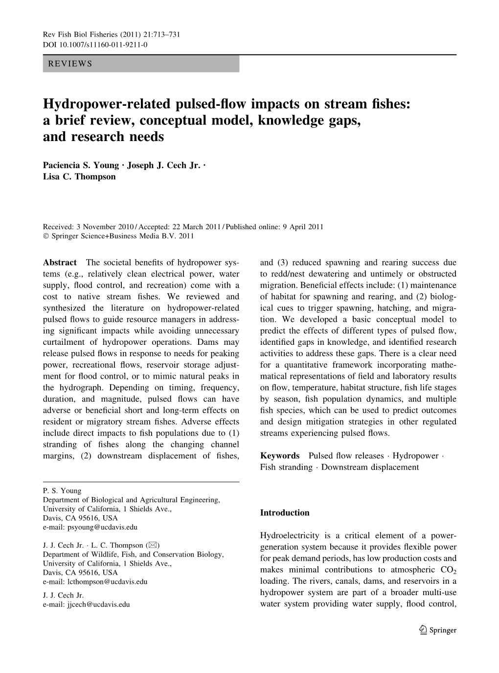 Hydropower-Related Pulsed-Flow Impacts on Stream Fishes