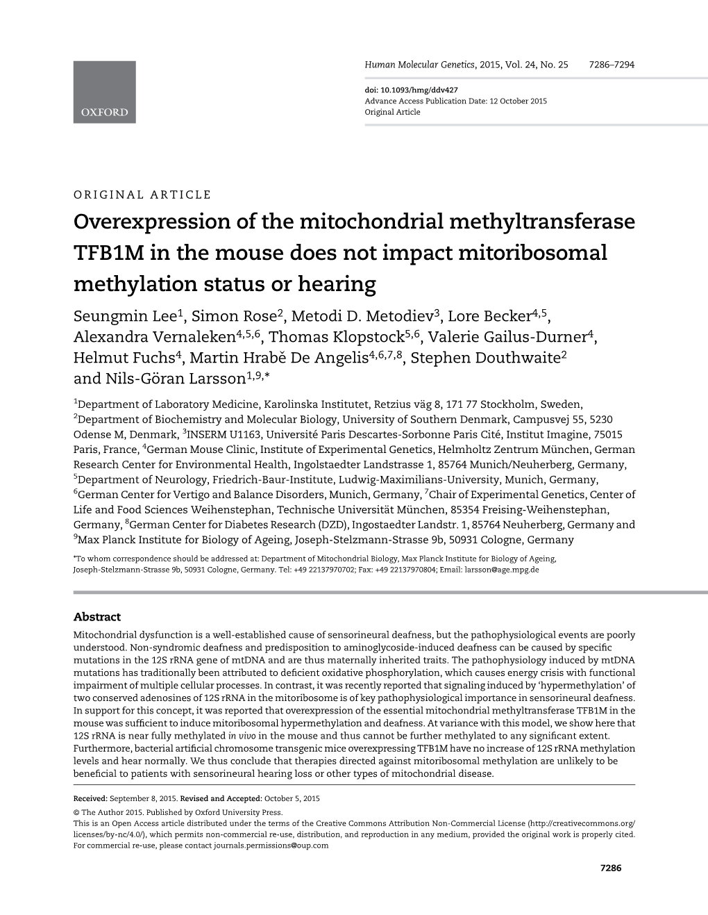 Overexpression of the Mitochondrial Methyltransferase TFB1M in The