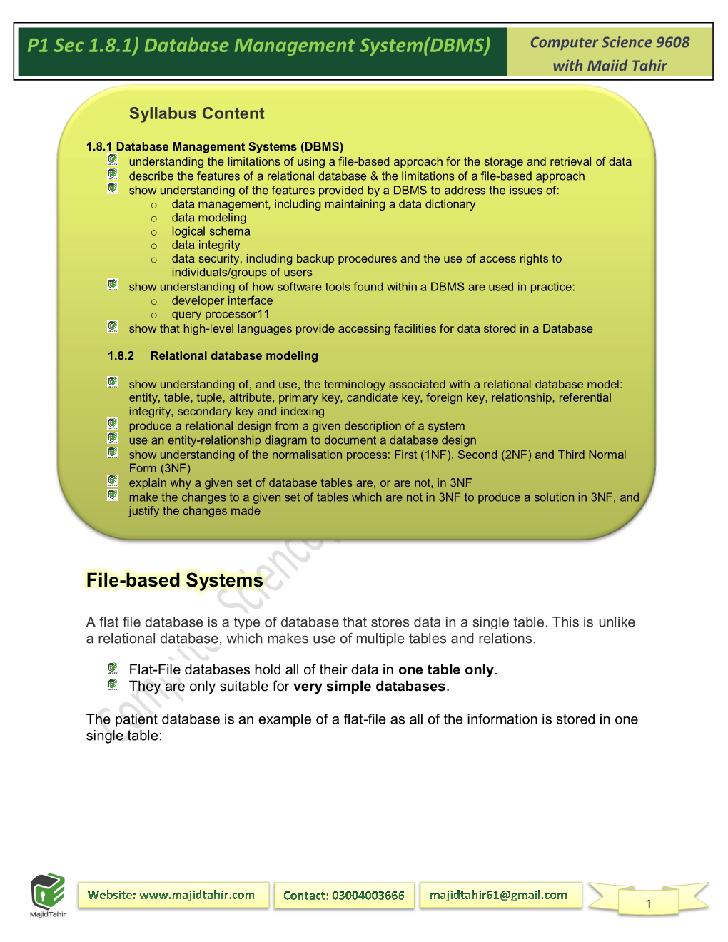 P1 Sec 1.8.1) Database Management System(DBMS) with Majid Tahir