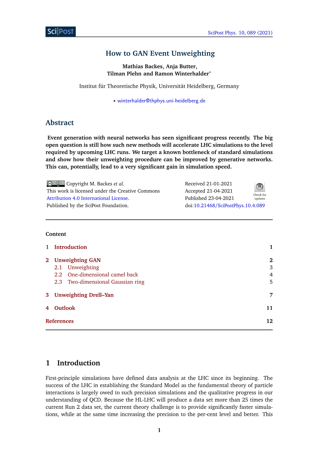 How to GAN Event Unweighting Abstract 1 Introduction