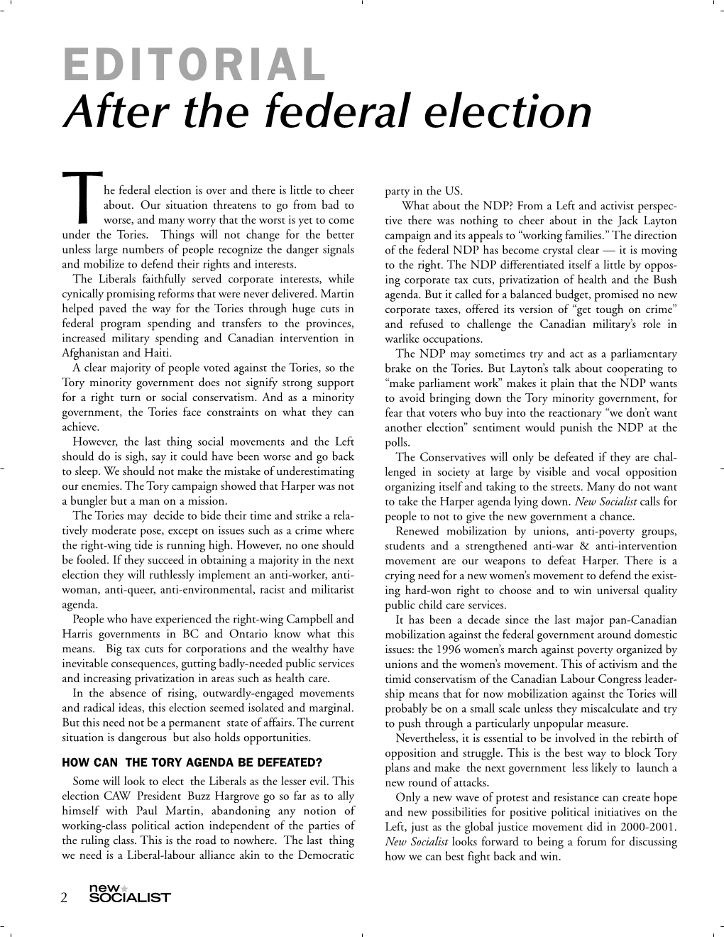 EDITORIAL After the Federal Election