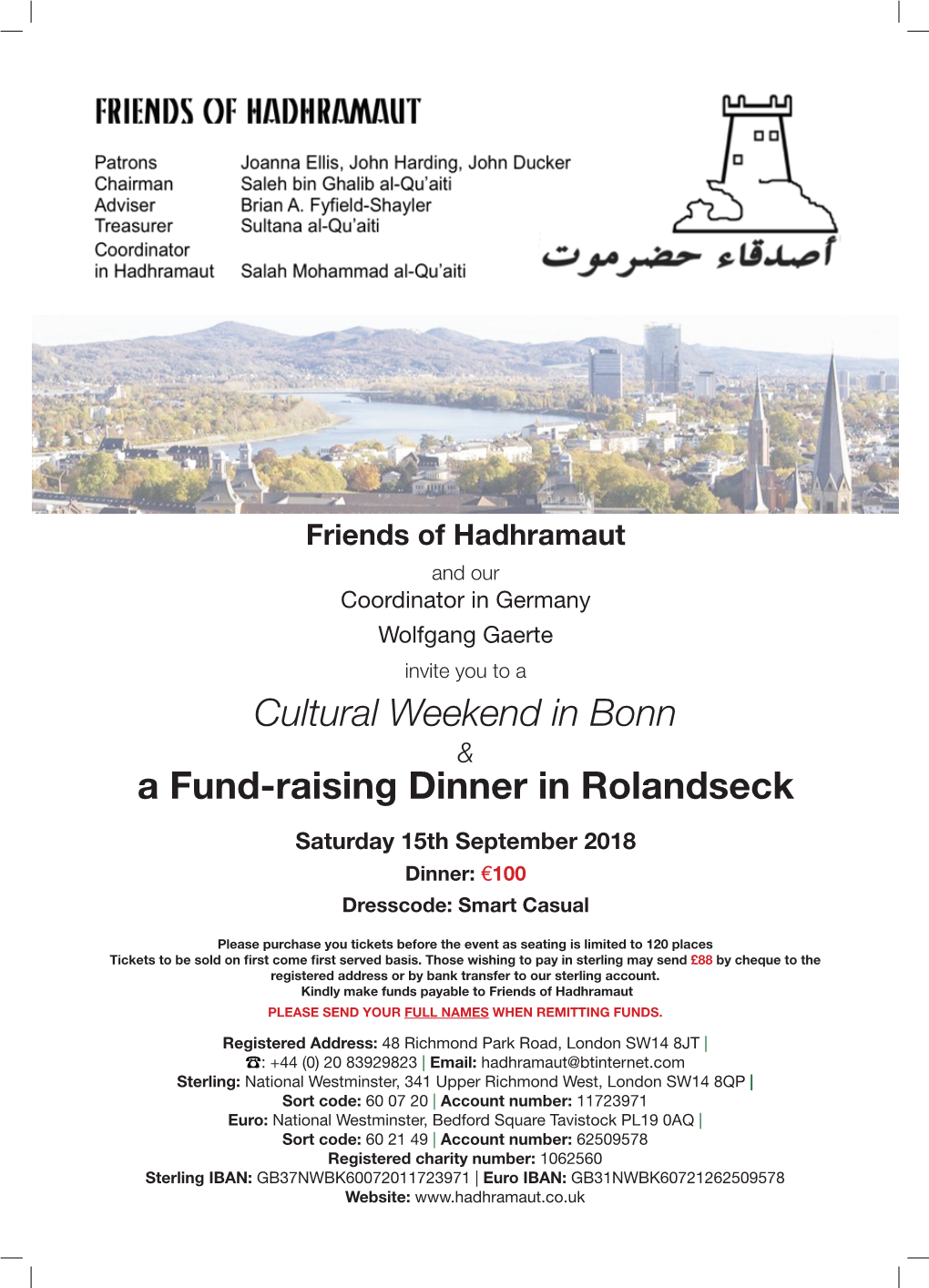 Cultural Weekend in Bonn a Fund-Raising Dinner in Rolandseck