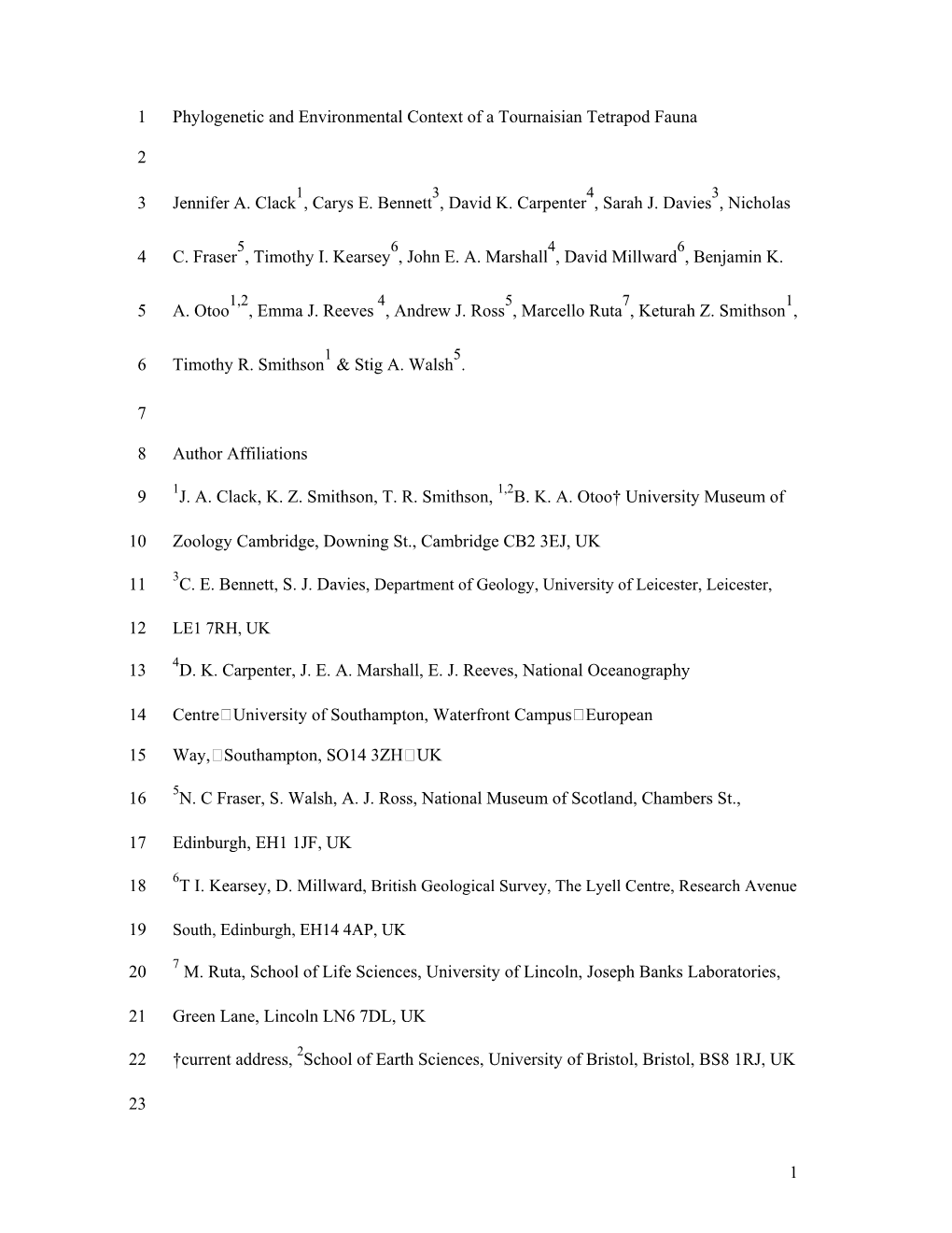 1 Phylogenetic and Environmental Context of a Tournaisian Tetrapod Fauna