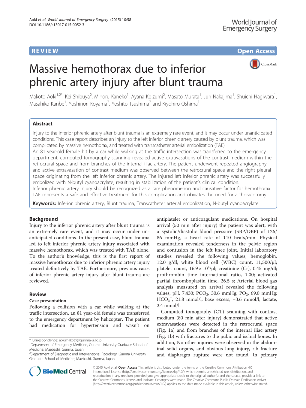 Massive Hemothorax Due to Inferior Phrenic Artery Injury After Blunt Trauma