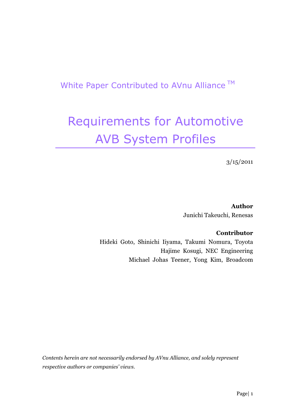 Requirements for Automotive AVB System Profiles