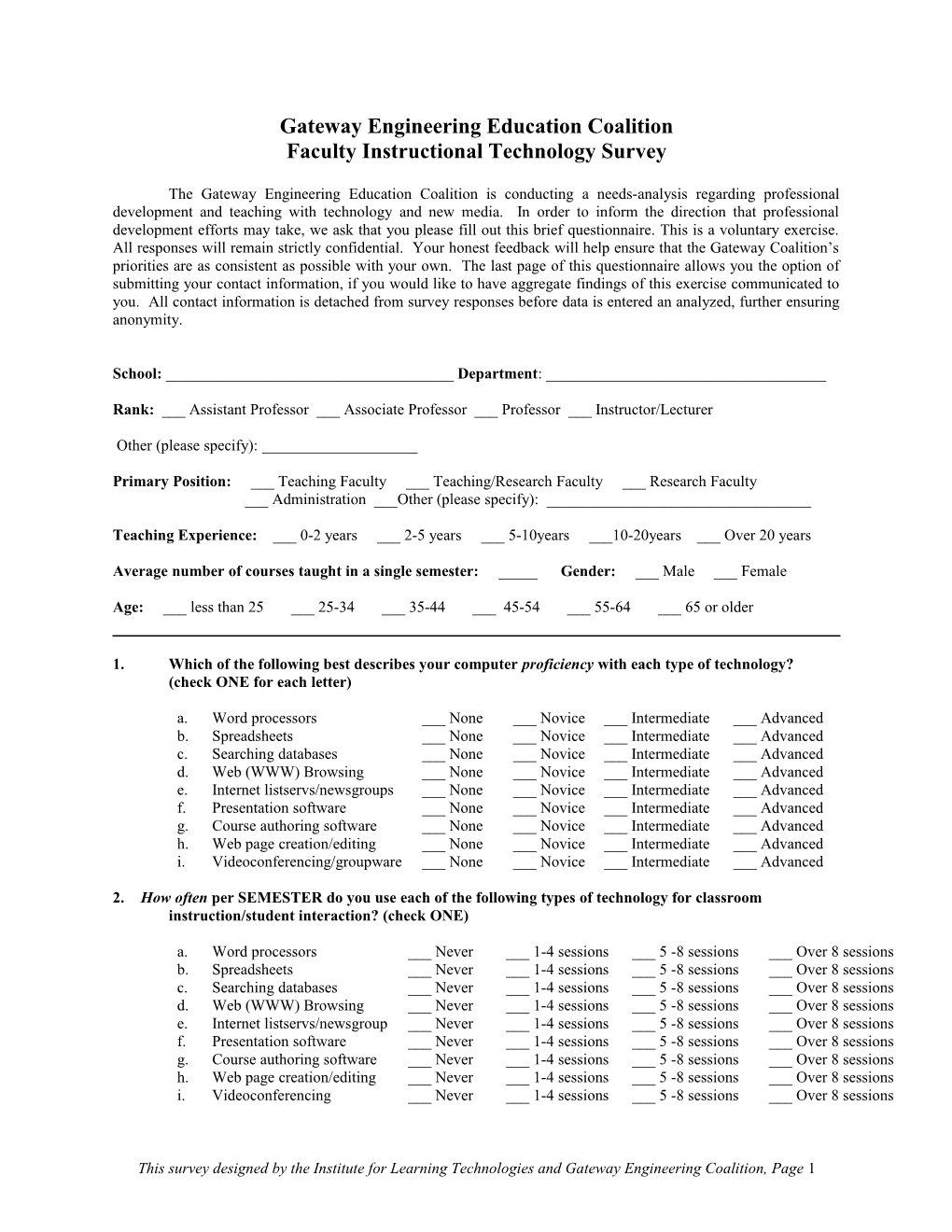 Gateway Faculty Use of Technology Survey