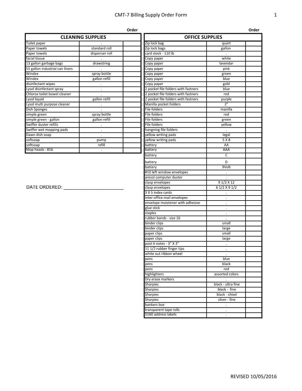 CMT-7 Billing Supply Order Form 1