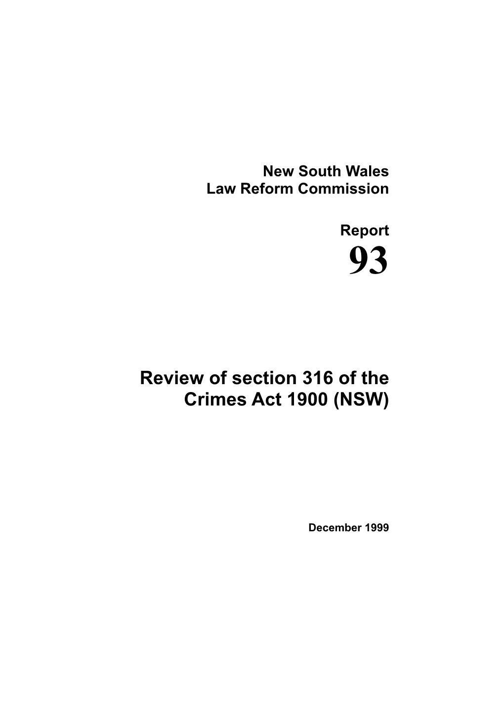 Report 93: Review of Section 316 of the Crimes Act 1900 (NSW)