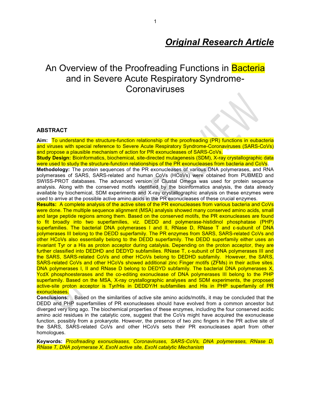 Original Research Article an Overview of the Proofreading Functions In