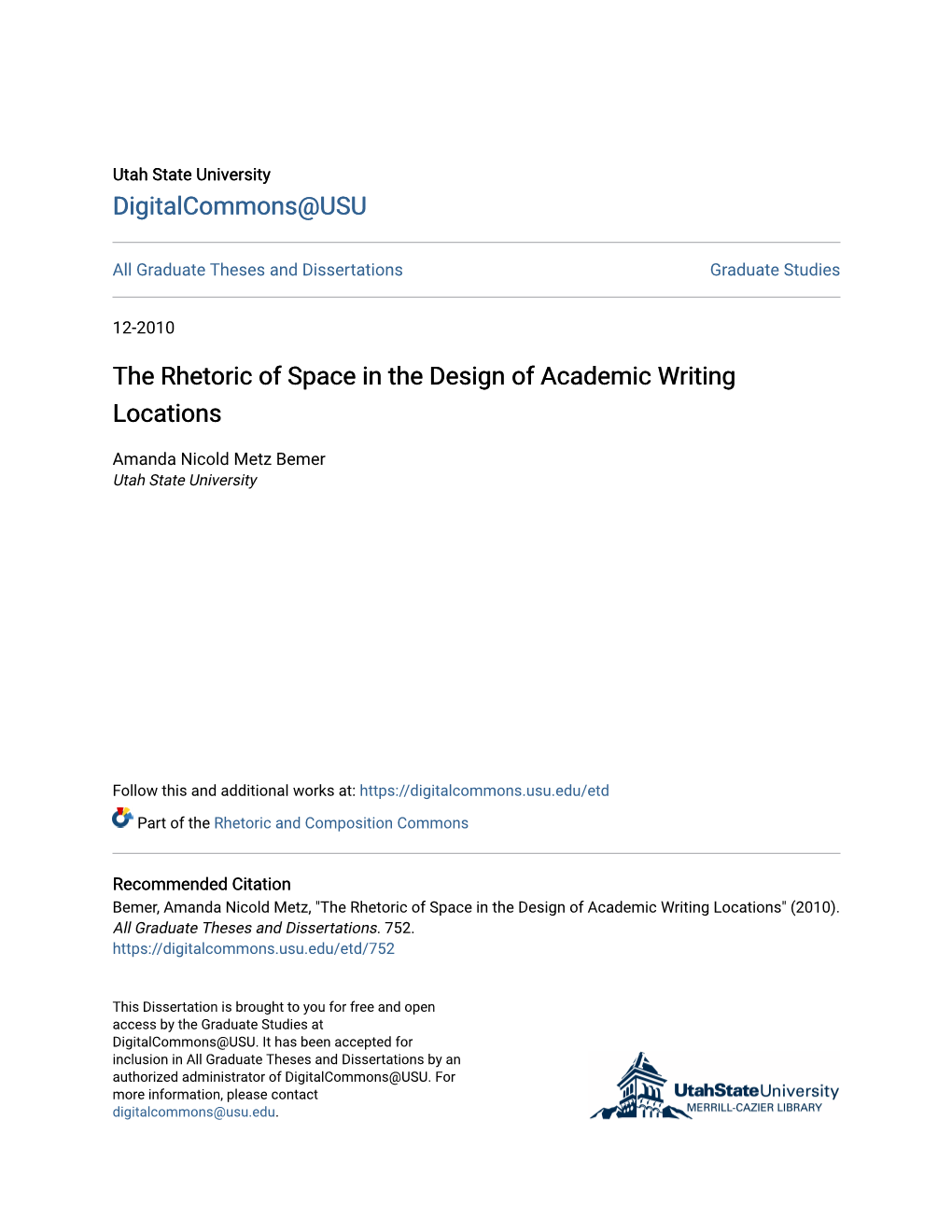 The Rhetoric of Space in the Design of Academic Writing Locations